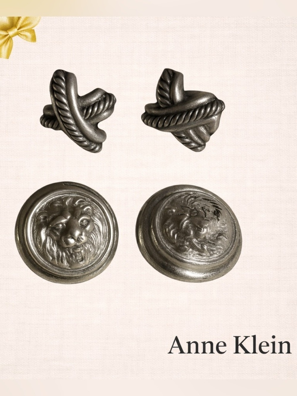 Vintage Anne Klein Silver Pierced Earrings (Lot of 2)